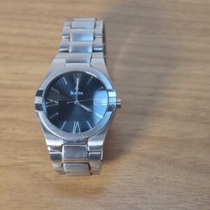 ​Bulova C8671028 Men's Stainless Black Sunray Dial With Date Works Needs battery